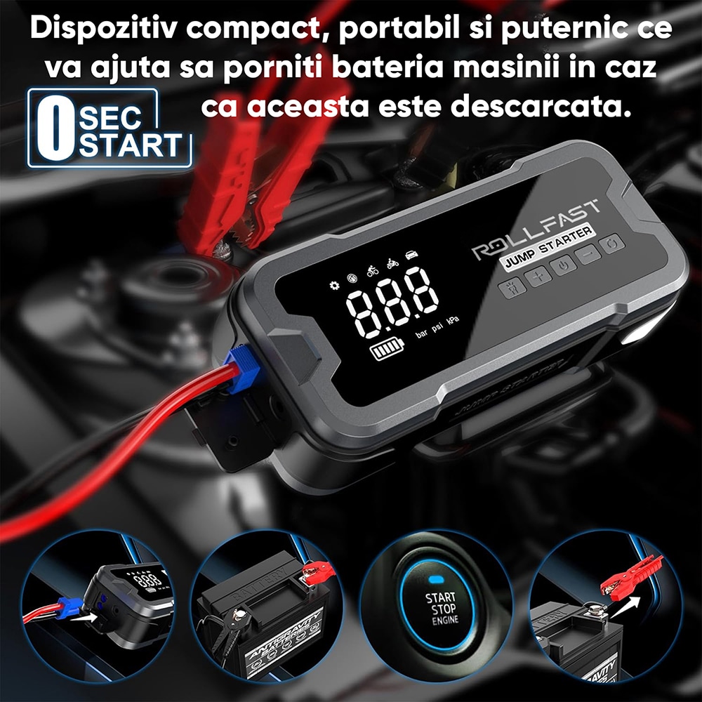 Starter auto cu compresor aer ROLL FAST 90082R, 12V, 4000A