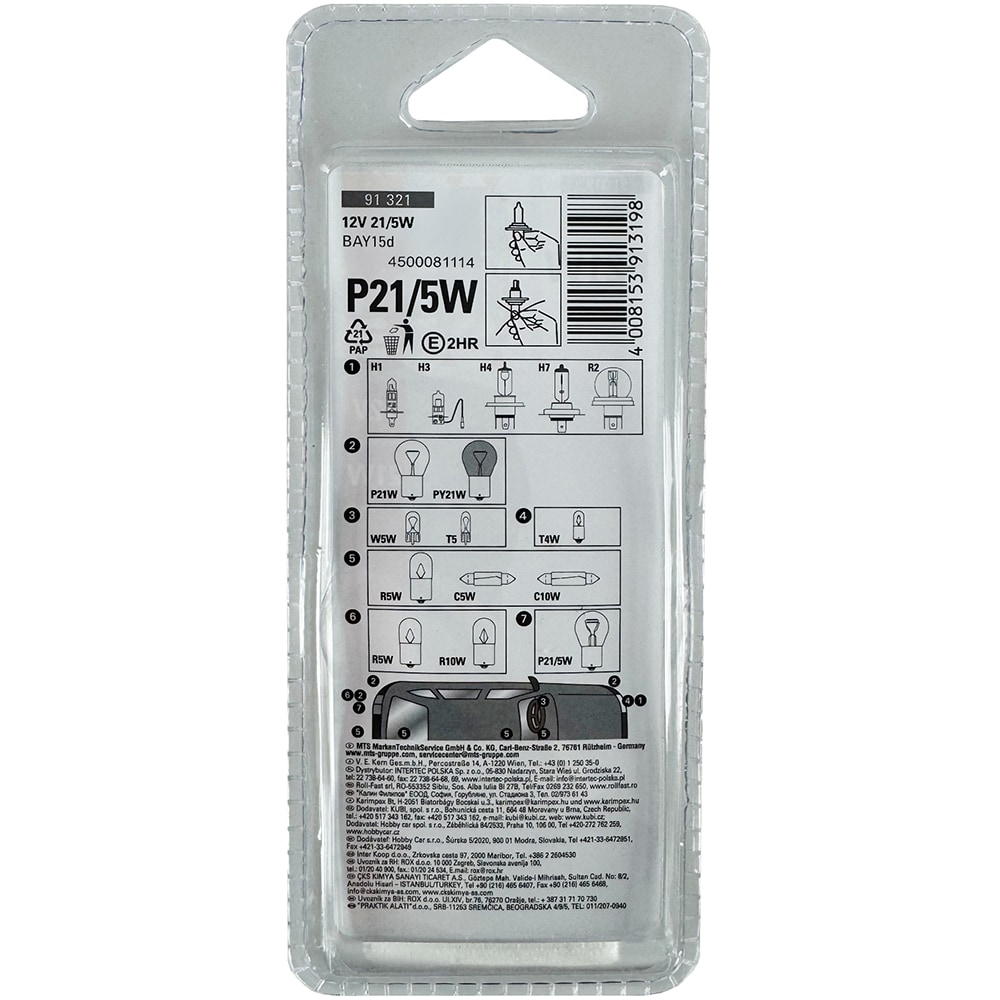 Set becuri auto UNITEC 91321, P21, 5W, 12V, 2buc
