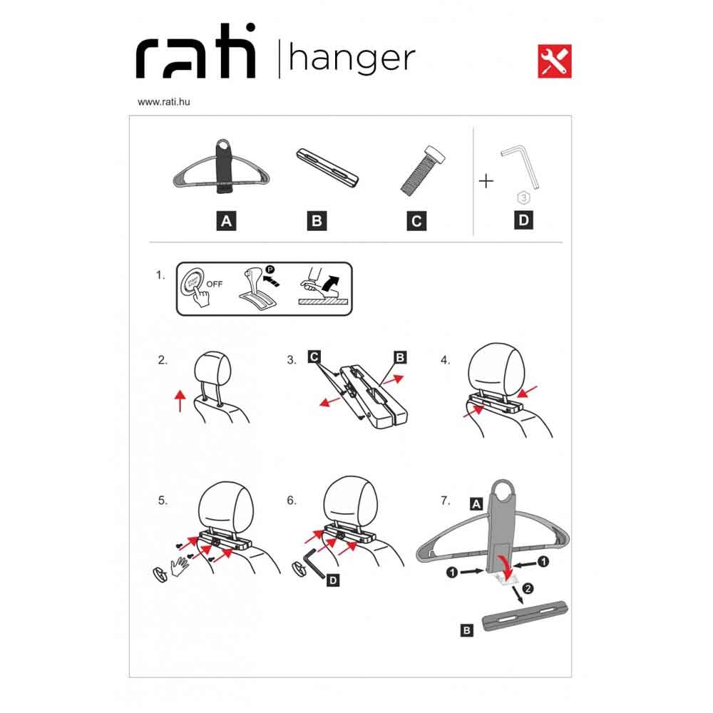 Umeras haine auto pentru tetiera RATI, PVC, negru