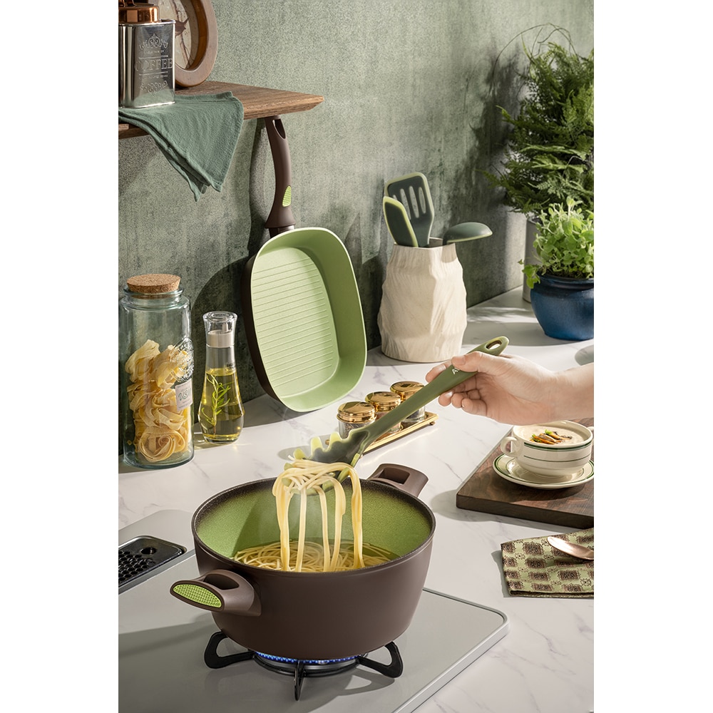 Cratita cu capac AMERCOOK Avocado AC0108405.20, 2l, 20 cm, aluminiu forjat, negru-verde