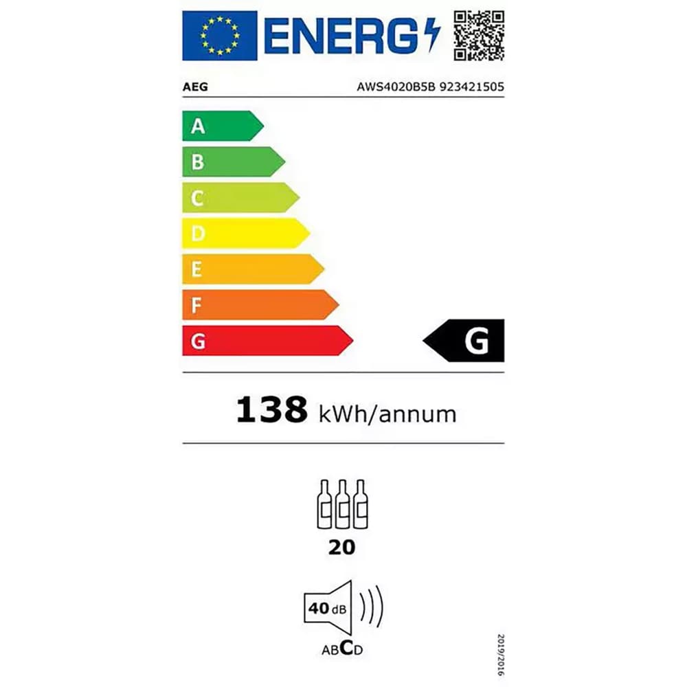 Racitor de vinuri incorporabil AEG AWS4020B5B, 20 sticle, H 82 cm, Clasa G
