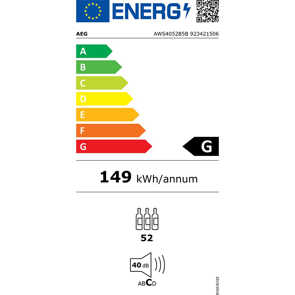 Racitor de vinuri incorporabil AEG AWS4052B5B, 52 sticle, H 82 cm, Clasa G