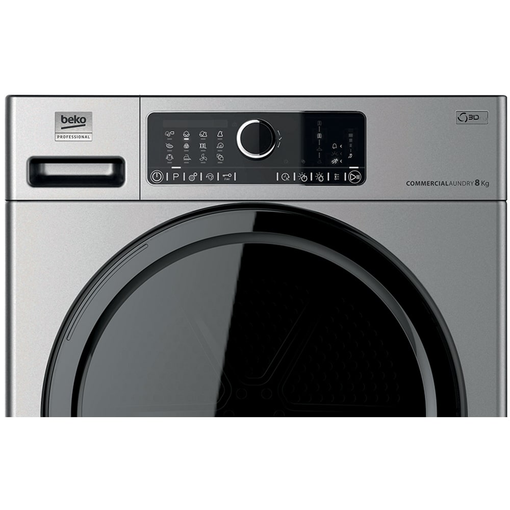 Uscator de rufe BEKO PROFESSIONAL AWZ 8HPS/PRO BP, Pompa de caldura, 8 kg, 15 programe, Clasa D, argintiu