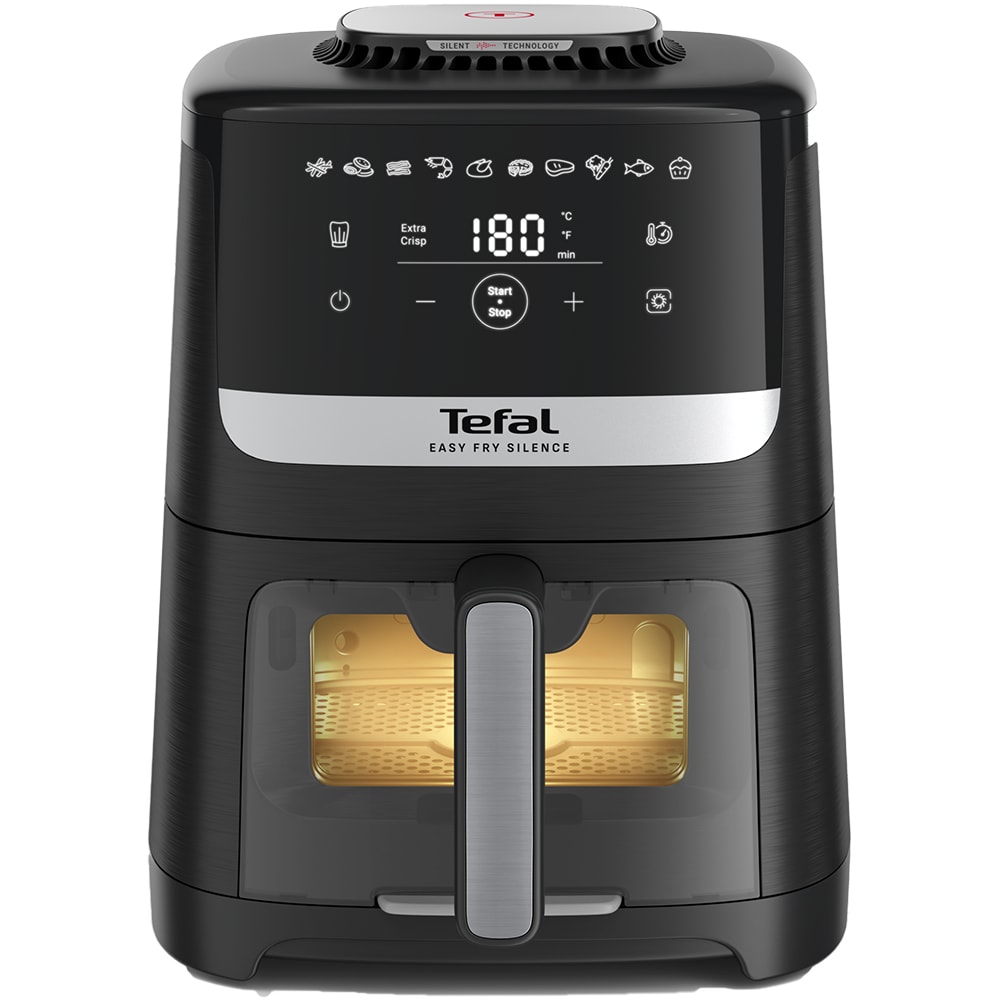 Friteuza cu aer cald TEFAL Easy Fry Silence EY5568E0, 1.5kg, 5l, 1670W, argintiu-negru