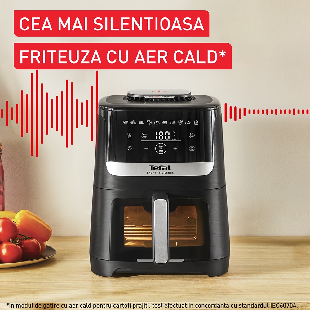Friteuza cu aer cald TEFAL Easy Fry Silence EY5568E0, 1.5kg, 5l, 1670W, argintiu-negru