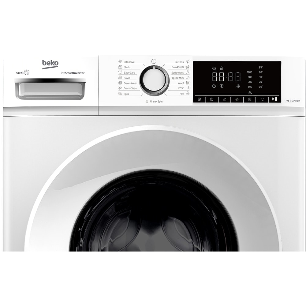 Masina de spalat rufe frontala slim BEKO B1WFM2721WEE, SteamCure, 7 kg, 1200rpm, Clasa A, alb