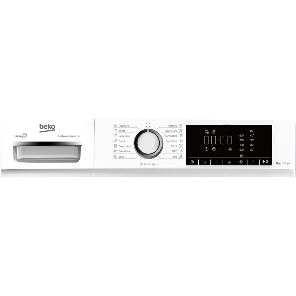 Masina de spalat rufe frontala slim BEKO B1WFM2721WEE, SteamCure, 7 kg, 1200rpm, Clasa A, alb