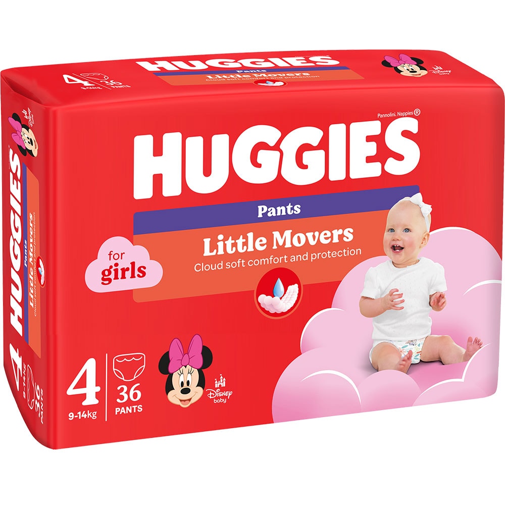 Scutece chilotel HUGGIES Little Movers Jumbo nr 4, Fata, 9-14 kg, 36 buc