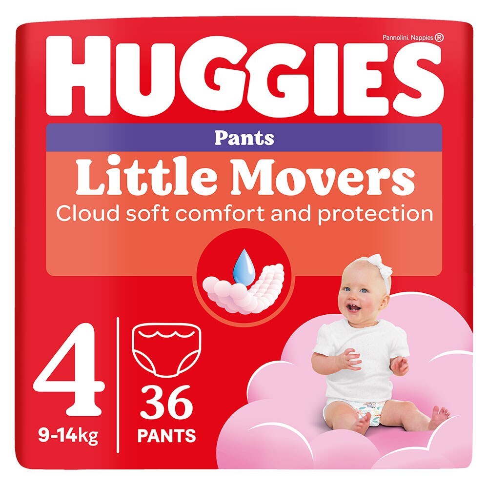Scutece chilotel HUGGIES Little Movers Jumbo nr 4, Fata, 9-14 kg, 36 buc