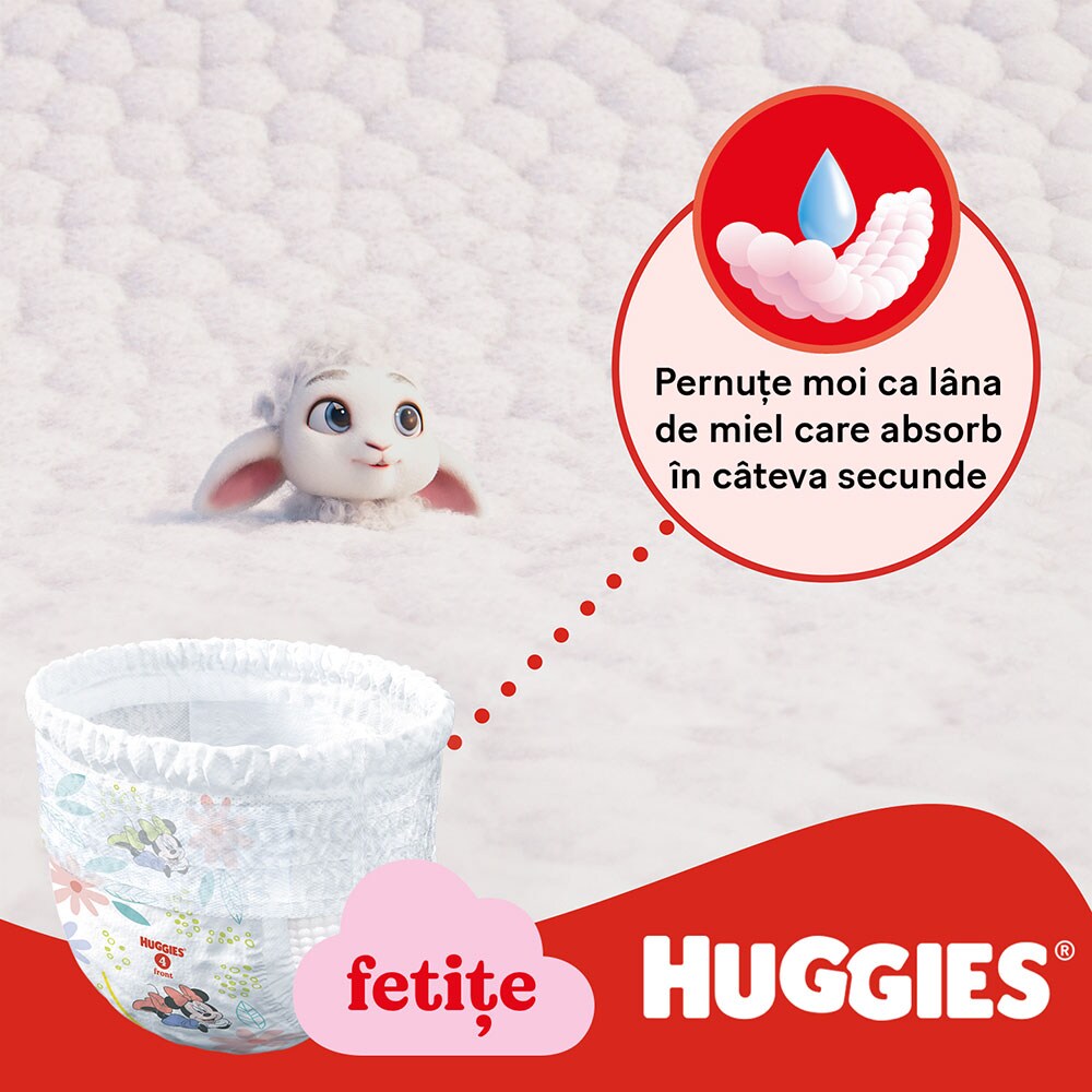 Scutece chilotel HUGGIES Little Movers Mega nr 4, Fata, 9-14 kg, 52 buc