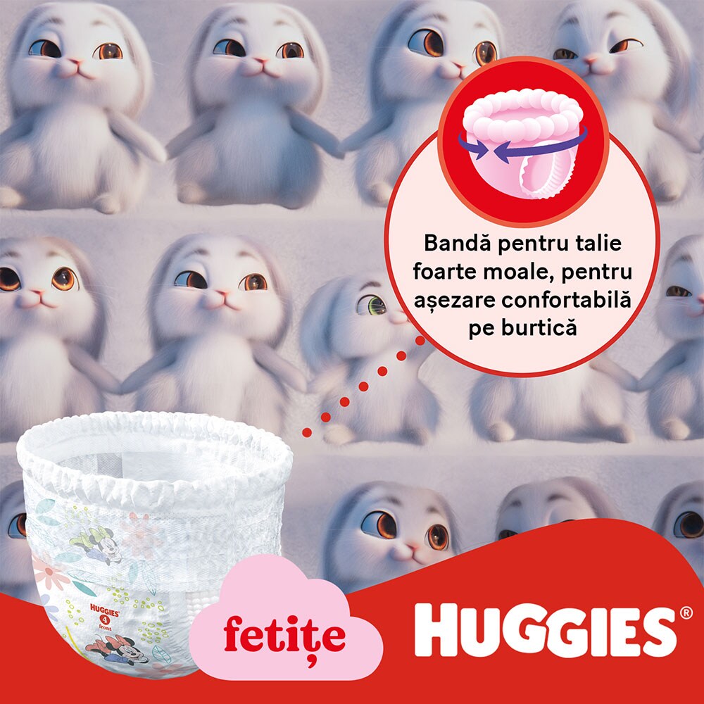 Scutece chilotel HUGGIES Little Movers Mega nr 4, Baiat, 9-14 kg, 52 buc