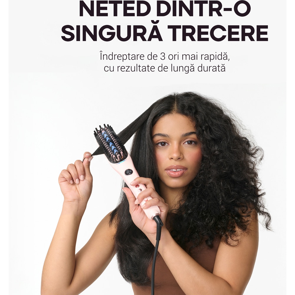 Perie de indreptat parul WAVYTALK Steambrush Pro B3, 220 grade, invelis ceramic, roz
