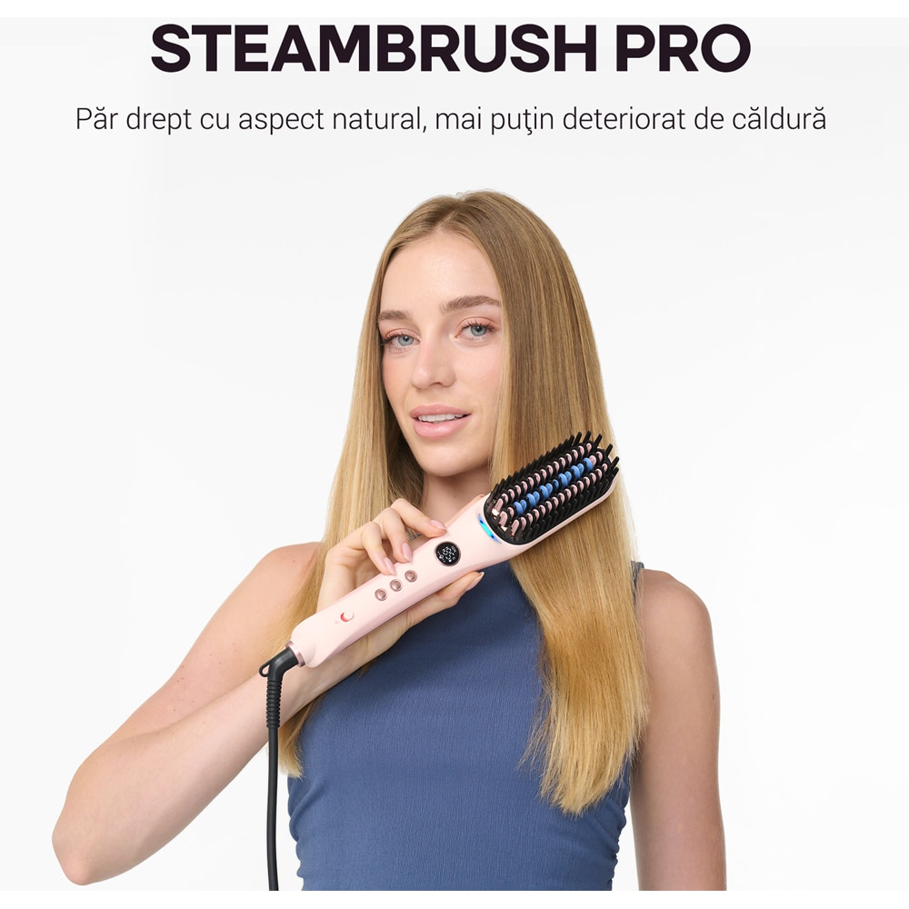 Perie de indreptat parul WAVYTALK Steambrush Pro B3, 220 grade, invelis ceramic, roz