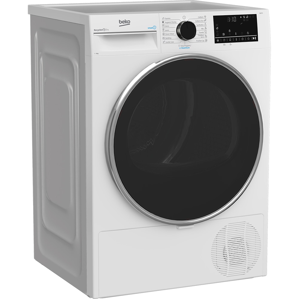 Uscator de rufe BEKO B3T48233W EU, Aquawave, Pompa de caldura, 8 kg, 15 programe, Clasa D, alb