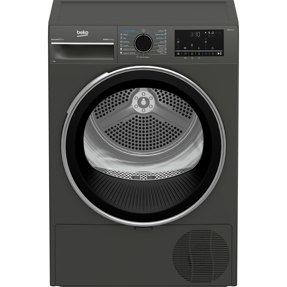 Uscator de rufe BEKO B3T49233M EU, Pompa de caldura, 9 kg, 15 programe, Clasa D, gri inchis