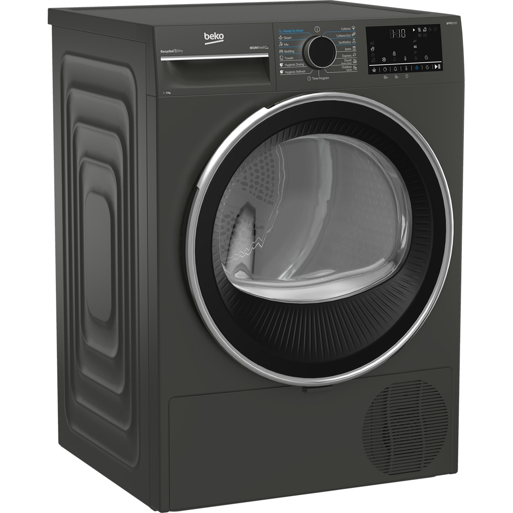 Uscator de rufe BEKO B3T49233M EU, Pompa de caldura, 9 kg, 15 programe, Clasa D, gri inchis