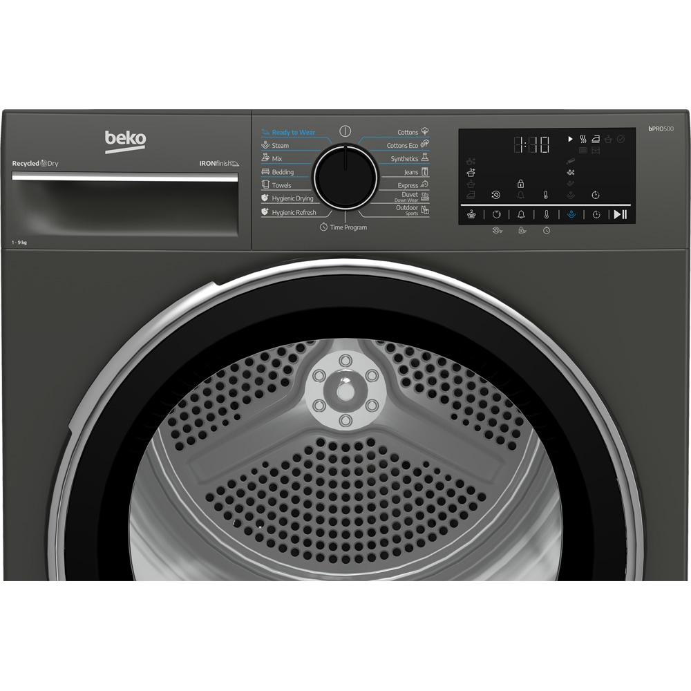 Uscator de rufe BEKO B3T49233M EU, Pompa de caldura, 9 kg, 15 programe, Clasa D, gri inchis