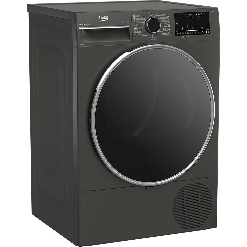 Uscator de rufe BEKO B3T68239MG EU, Steam Cure, Pompa de caldura, 8 kg, 15 programe, Clasa D, gri inchis