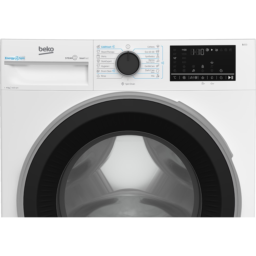 Masina de spalat rufe frontala BEKO B3WFT411415WB ES, EnergySpin, SteamCure, 11 kg, 1400rpm, Clasa A, alb