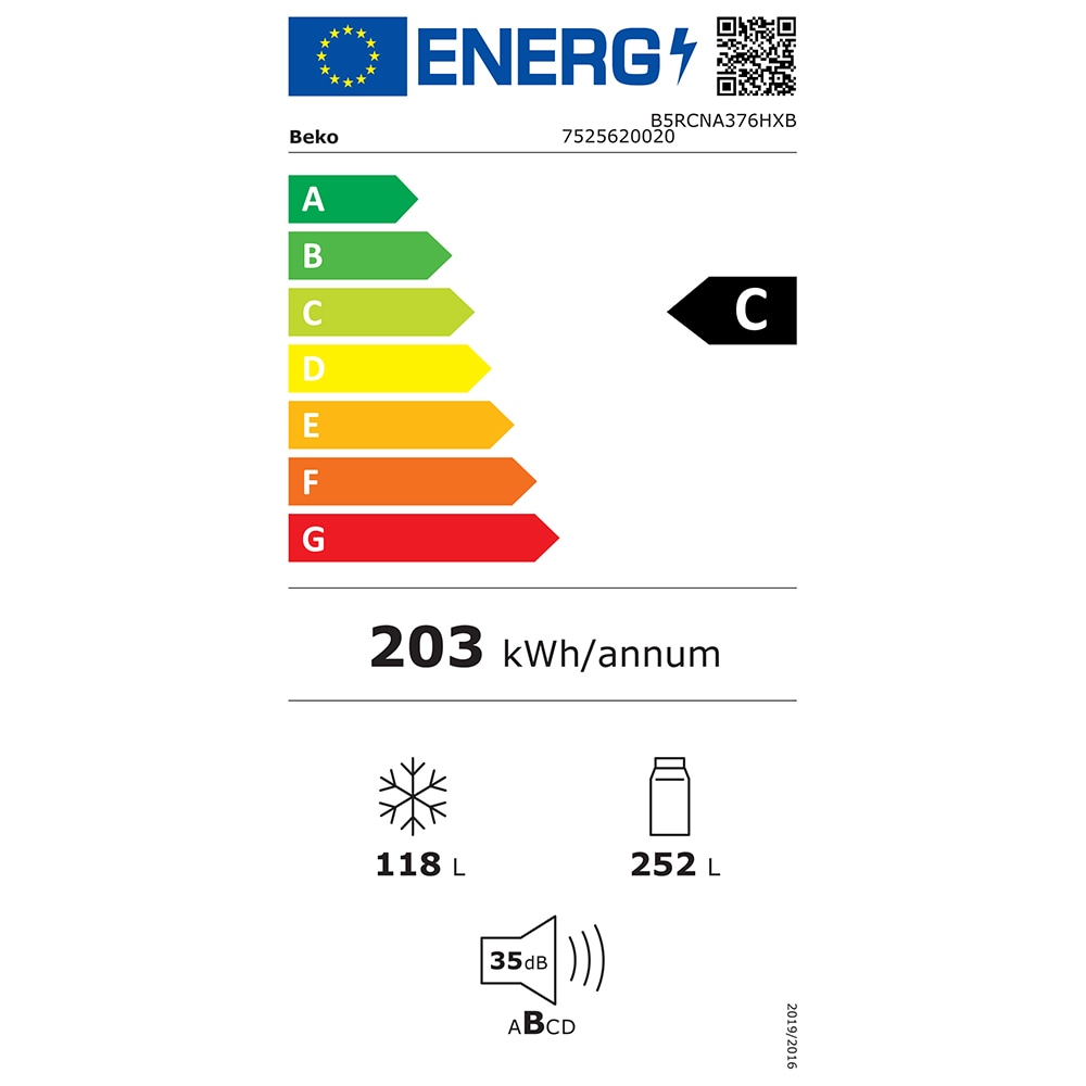 Combina frigorifica BEKO B5RCNA376HXB, No Frost, 370 l, H 186.5 cm, Clasa C, argintiu