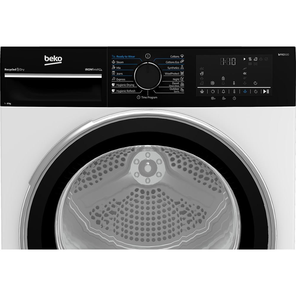 Uscator de rufe BEKO B5T48233WBPB EU, Pompa de caldura, 8 kg, 15 programe, Clasa C, alb