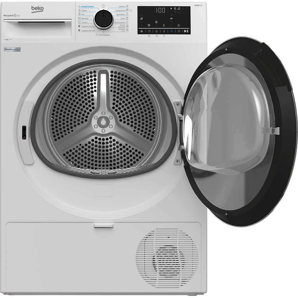 Uscator de rufe BEKO B5T69233, AquaWave, Pompa de caldura, 9 kg, 15 programe, Clasa D, alb