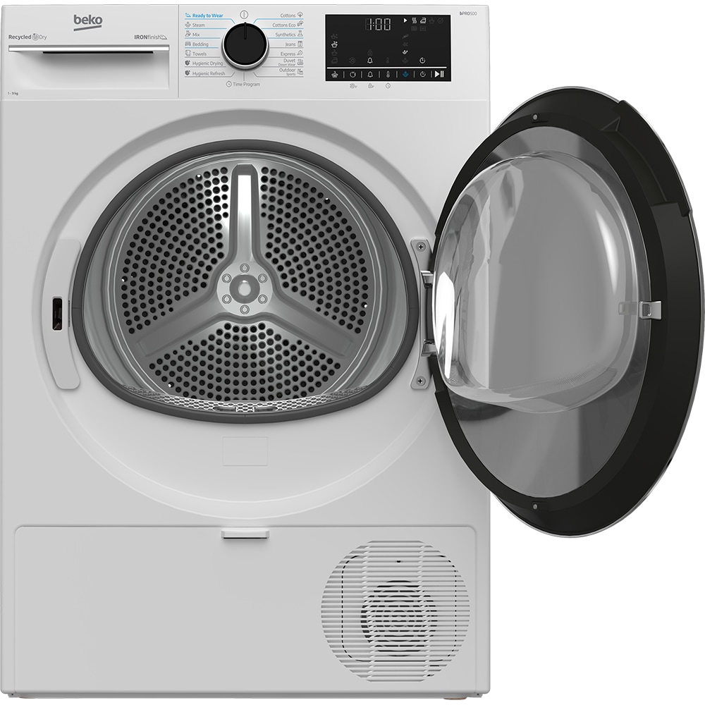 Uscator de rufe BEKO B5T69233, AquaWave, Pompa de caldura, 9 kg, 15 programe, Clasa D, alb