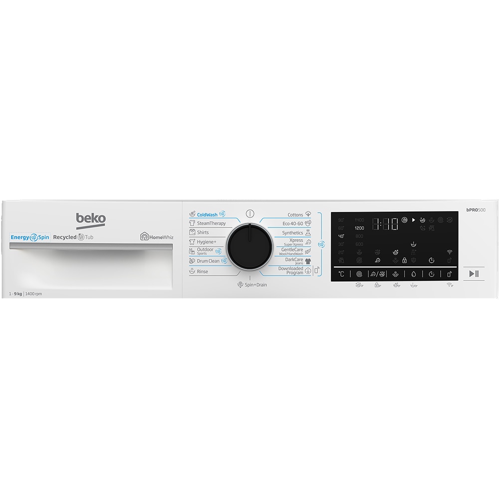 Masina de spalat rufe frontala BEKO B5WFU89415WB ES, EnergySpin, SteamCure, 9 kg, 1400rpm, Clasa A, Wi-Fi, alb