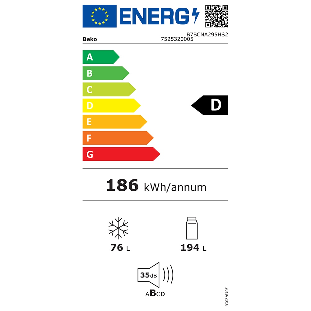 Combina frigorifica incorporabila BEKO B7BCNA295HS2, No Frost, 270 l, H 177.5 cm, Clasa D