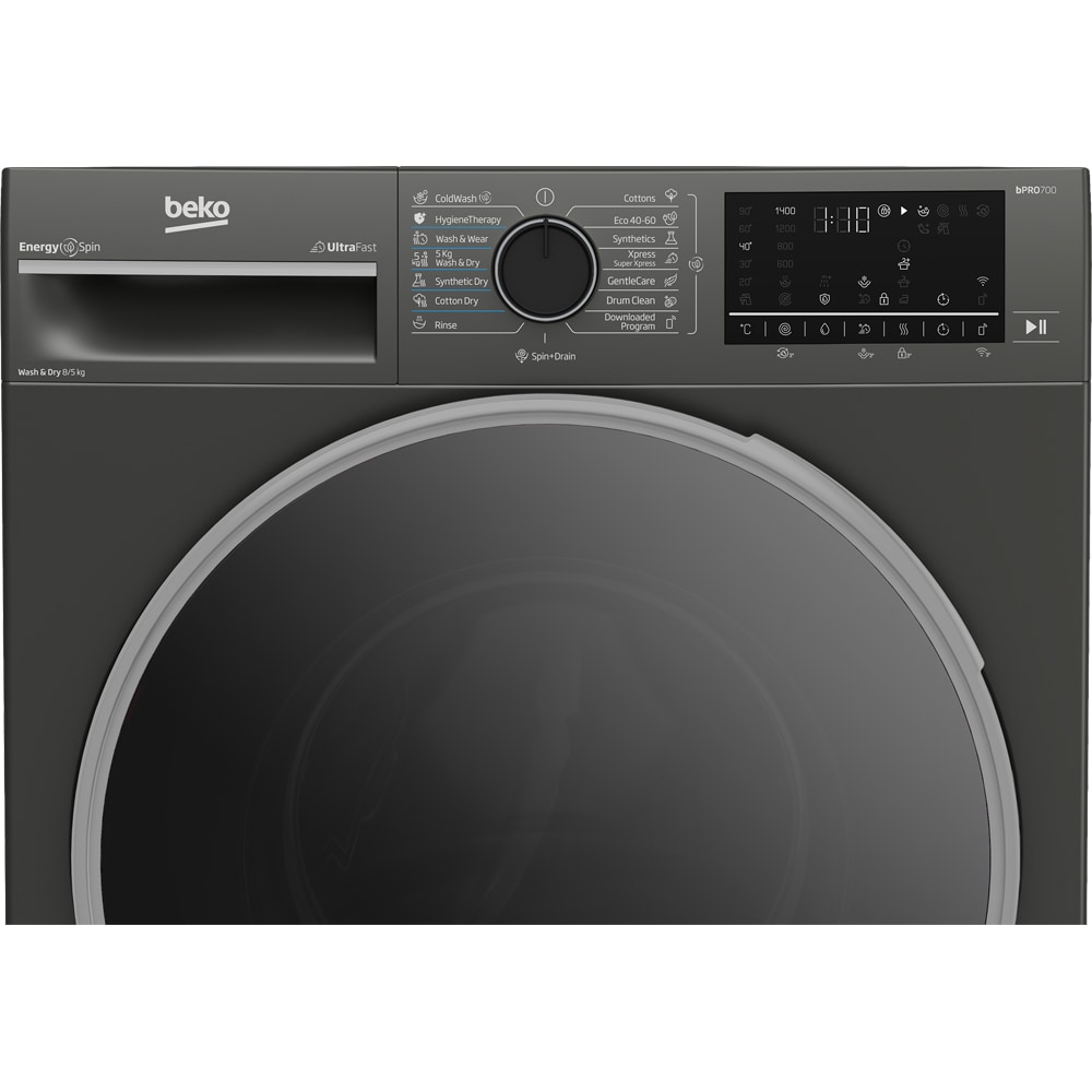 Masina de spalat rufe frontala cu uscator BEKO B7DFT68442M ES, SteamCure, 8/5 kg, 1400rpm, Clasa A/D, Wi-Fi, gri inchis