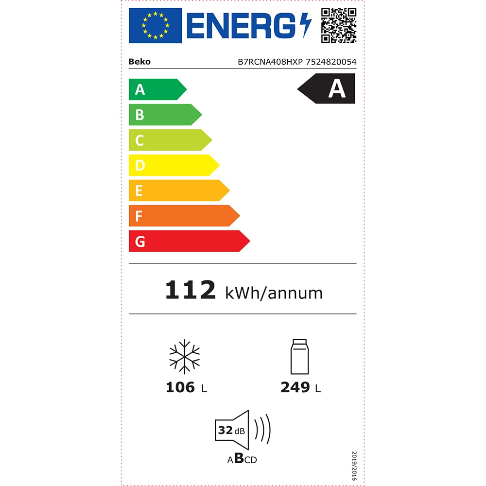 Combina frigorifica BEKO B7RCNA408HXP, No Frost, 355 l, H 203.5 cm, Clasa A, argintiu