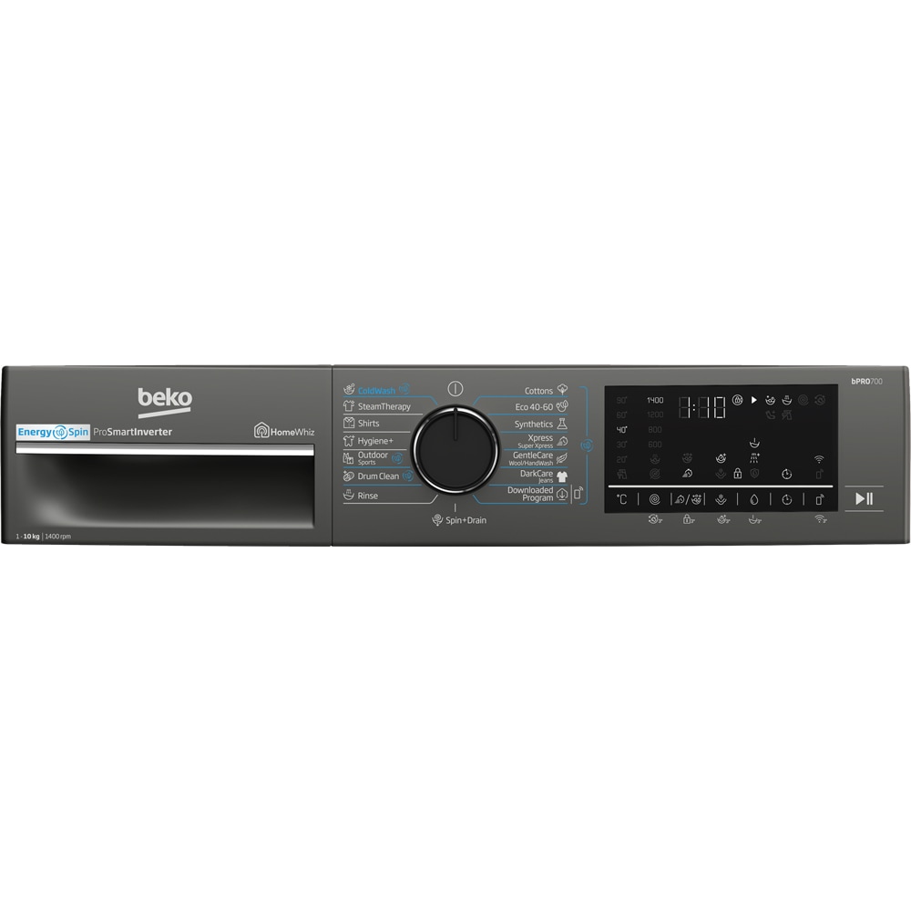Masina de spalat rufe frontala BEKO B7WFU610418MB2 ES, EnergySpin, SteamCure, 10 kg, 1400rpm, Clasa A, Wi-Fi, gri inchis