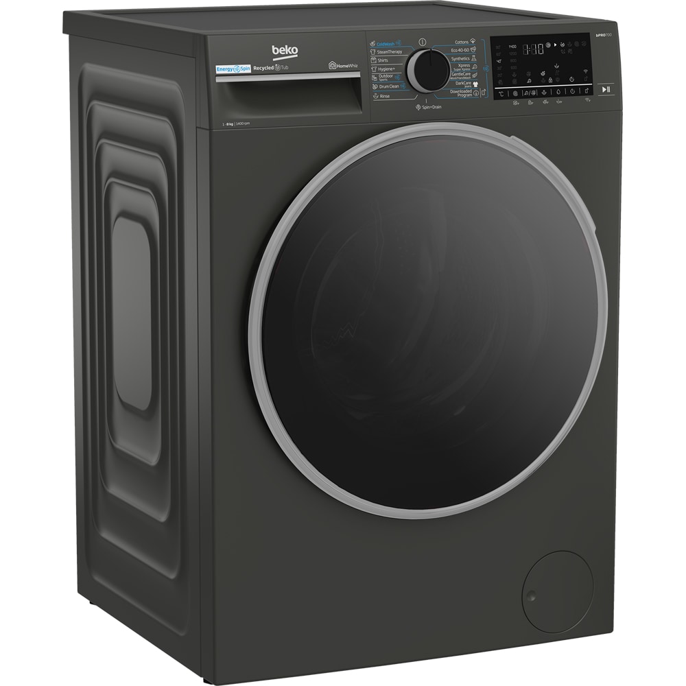 Masina de spalat rufe frontala BEKO B7WFU68418MB2 ES, EnergySpin, SteamCure, 8 kg, 1400rpm, Clasa A, Wi-Fi, gri inchis