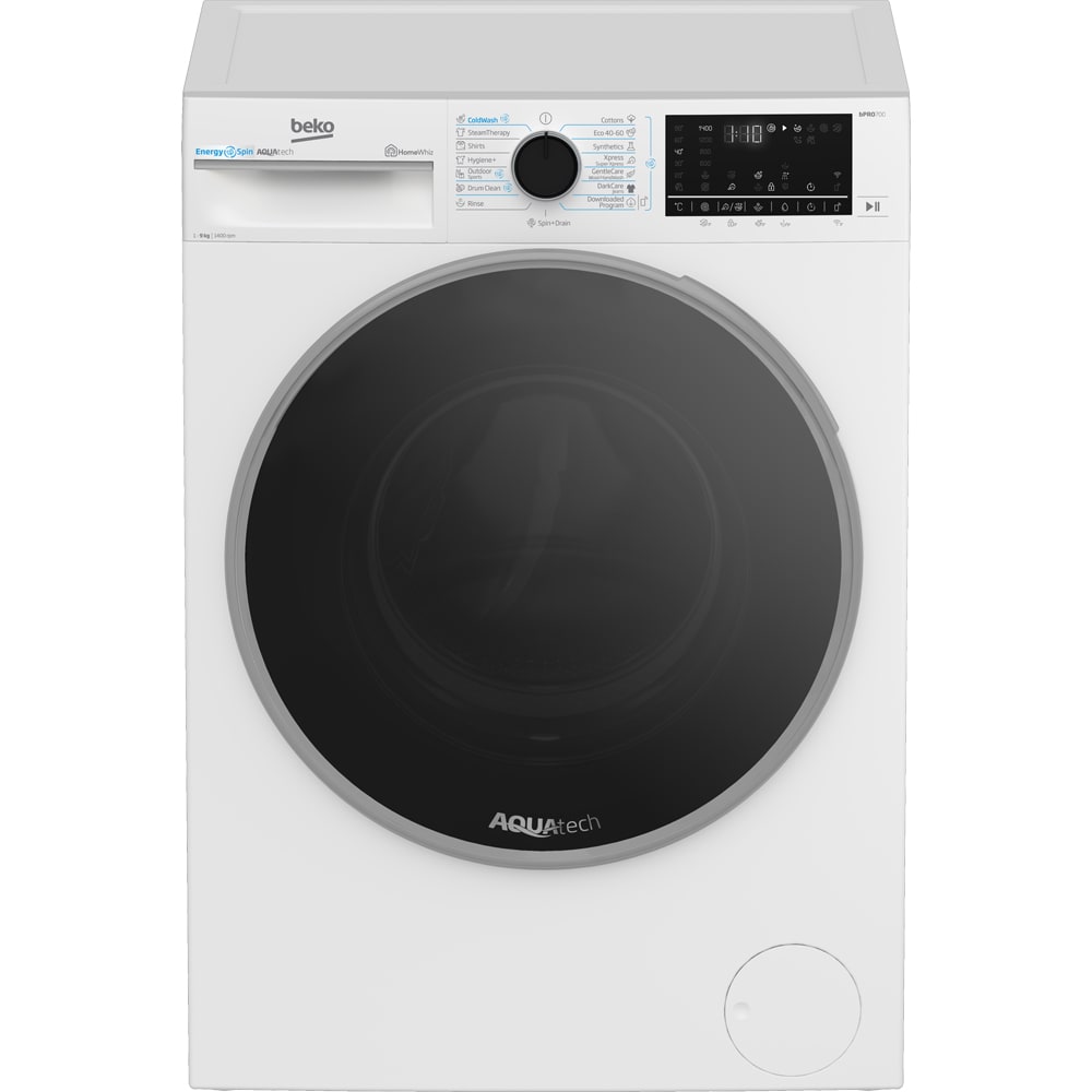 Masina de spalat rufe frontala BEKO B7WFU69418WB2 ES, EnergySpin, SteamCure, 9 kg, 1400rpm, Clasa A, Wi-Fi, alb