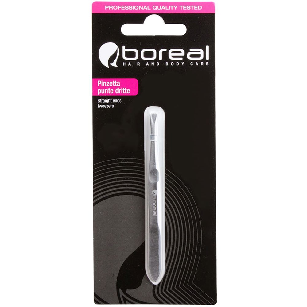 Penseta profesionala BOREAL B926, varf drept, 9cm, argintiu