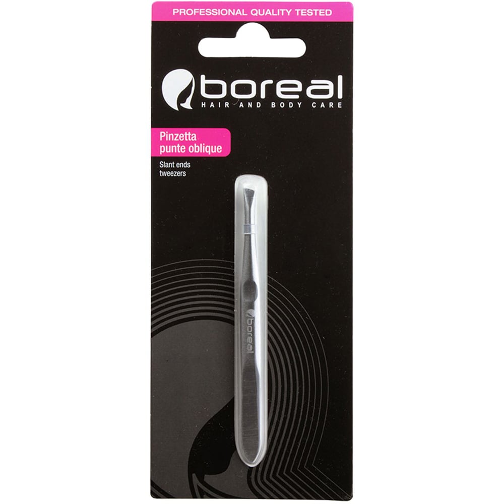 Penseta profesionala BOREAL B927, varf oblic, 9cm, argintiu