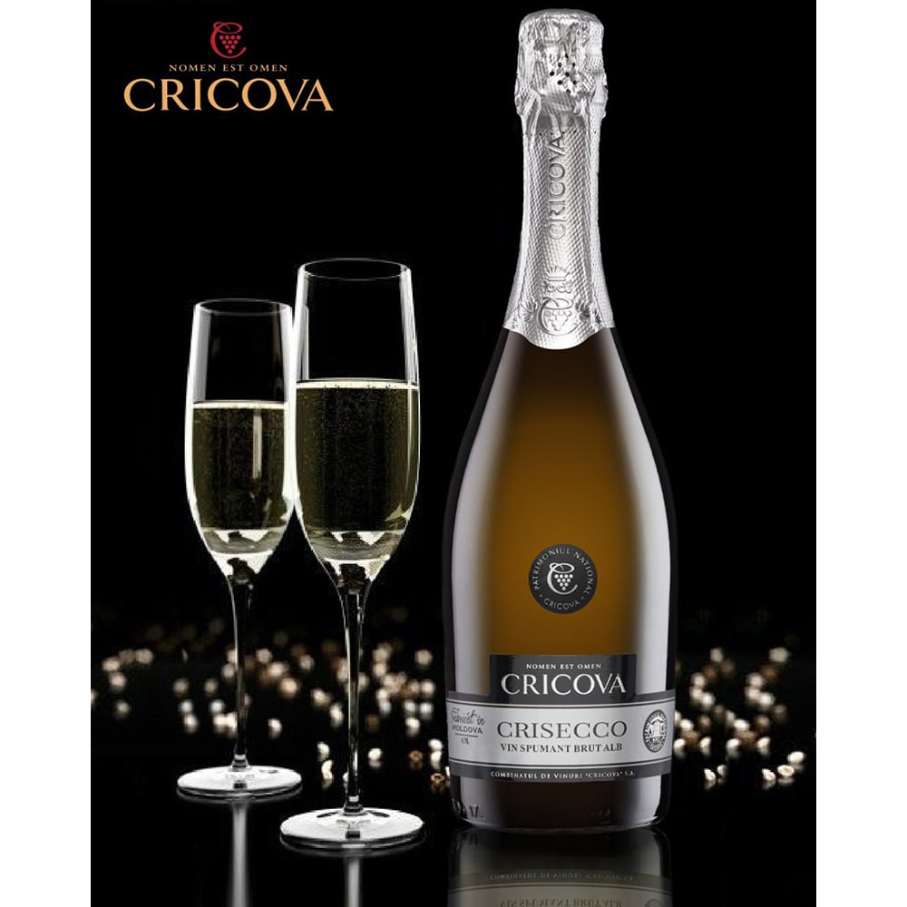 Vin Spumant alb sec Cramele Cricova Brut Crisecco, 0.75L, bax 6 sticle
