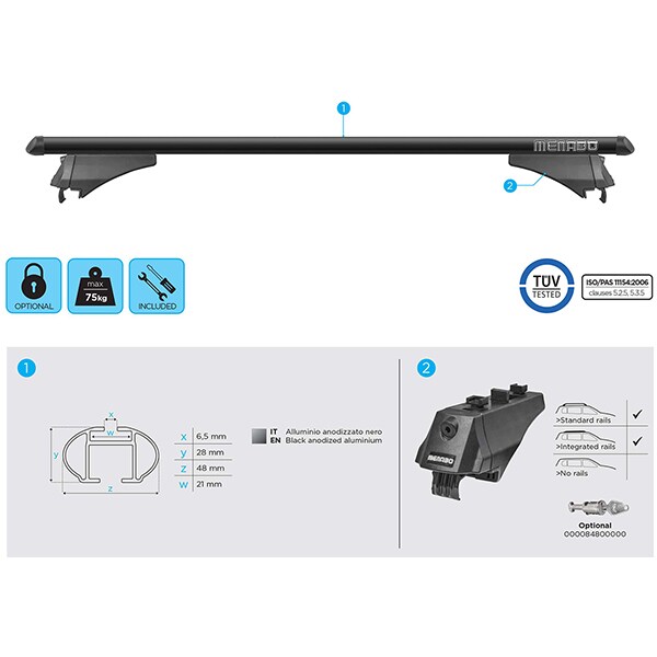 Bare transversale MENABO Tiger, Ford Fiesta 7 Active, 2018-Prezent, 120 cm