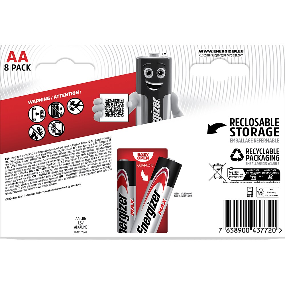Baterii alcaline ENERGIZER AA, 1.5V, 8 bucati