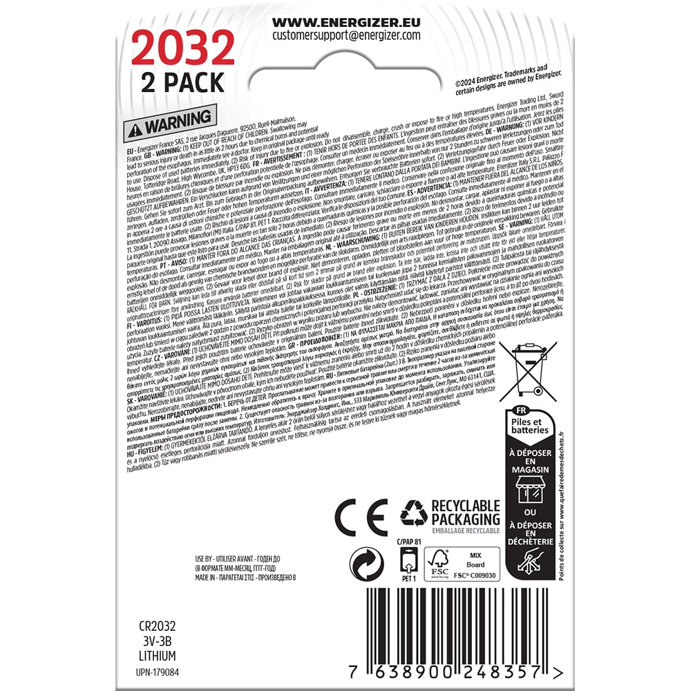 Baterii litiu ENERGIZER CR2032, 3 V, 2 bucati