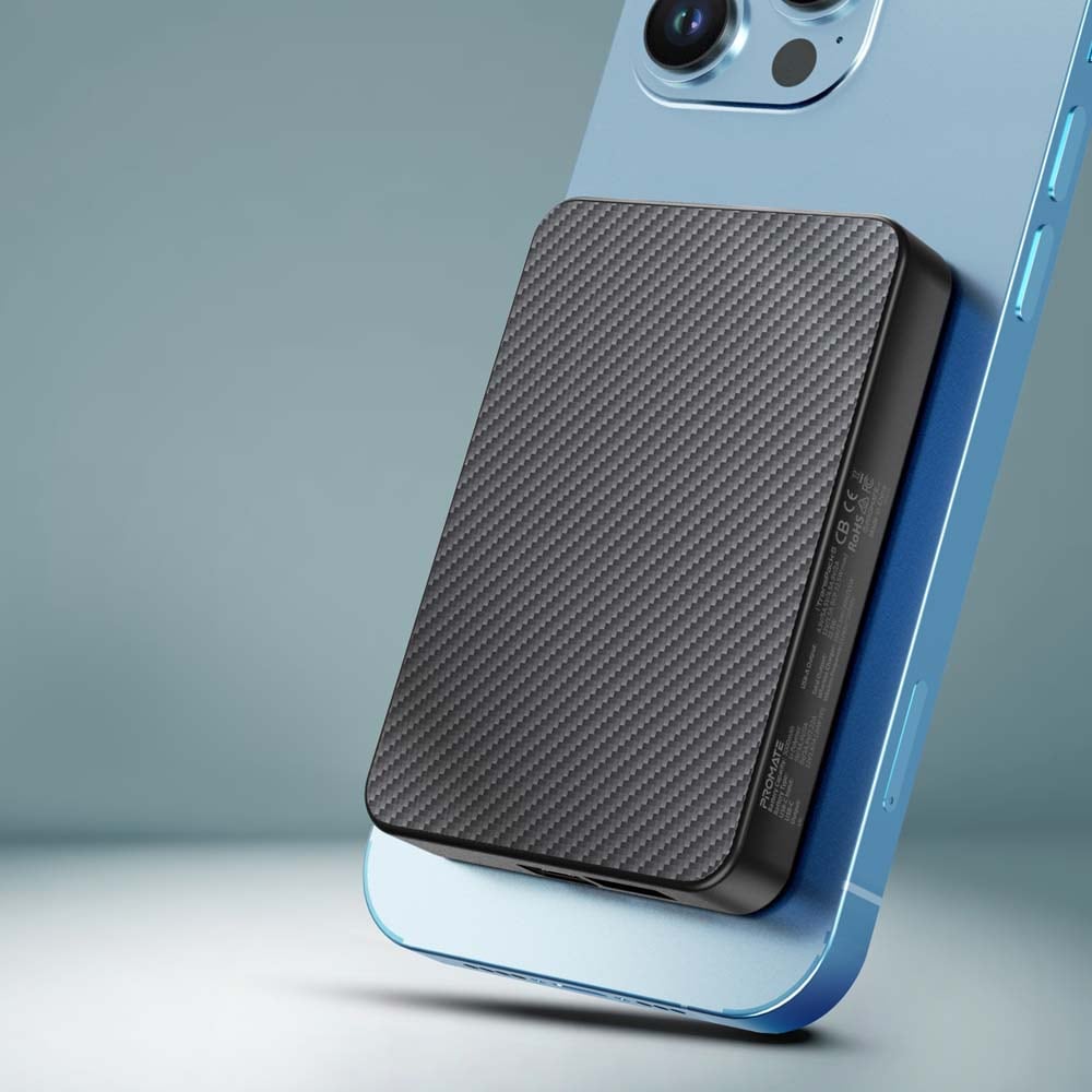 Baterie externa wireless PROMATE TransPack-5, 5000mAh, 1x USB-C Power Delivery (PD) 20W, 1x USB-A Quick charge 3.0 22.5W, Wireless QI 15W, negru