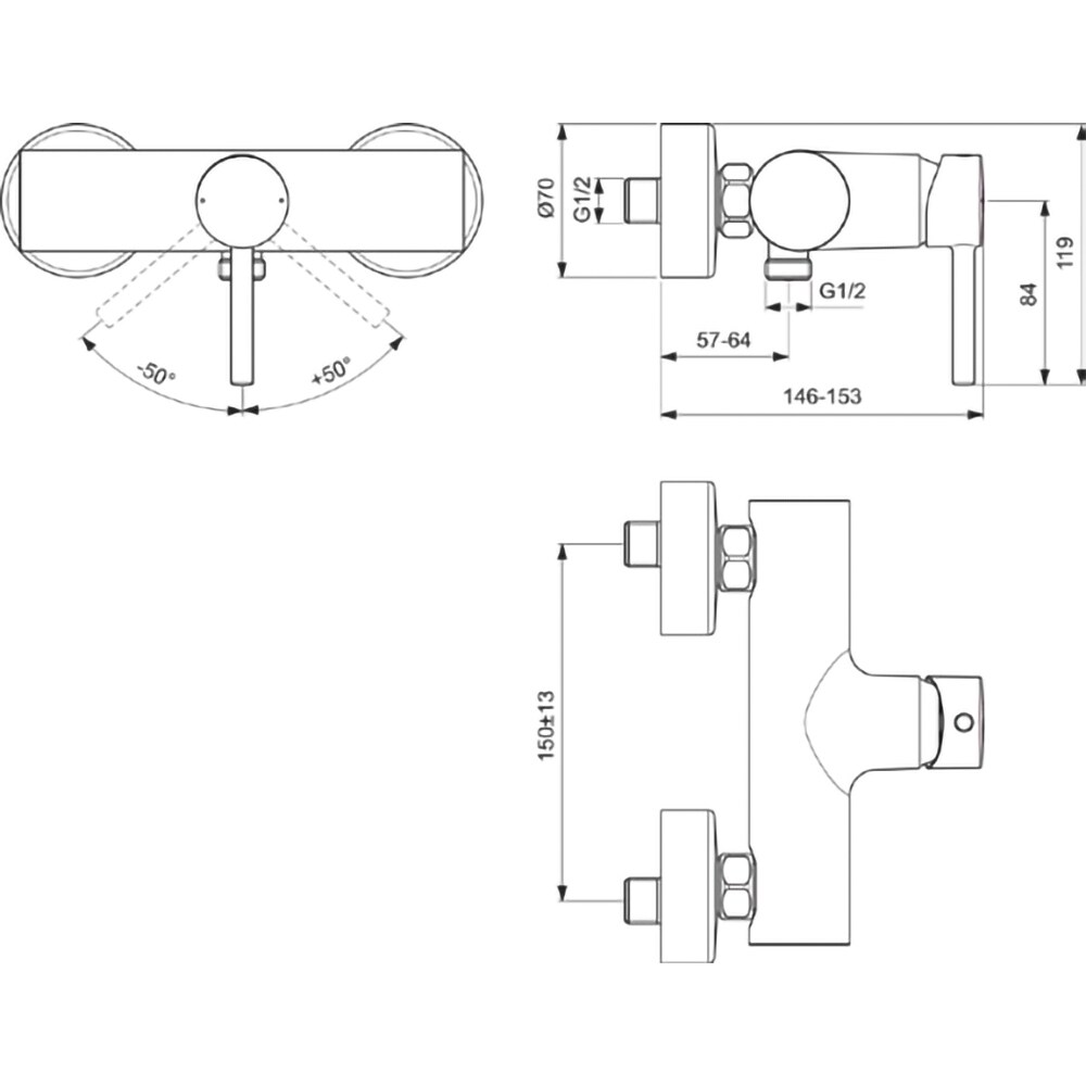 Baterie dus IDEAL STANDARD Ceraline BC200AA, alama sanitara, crom
