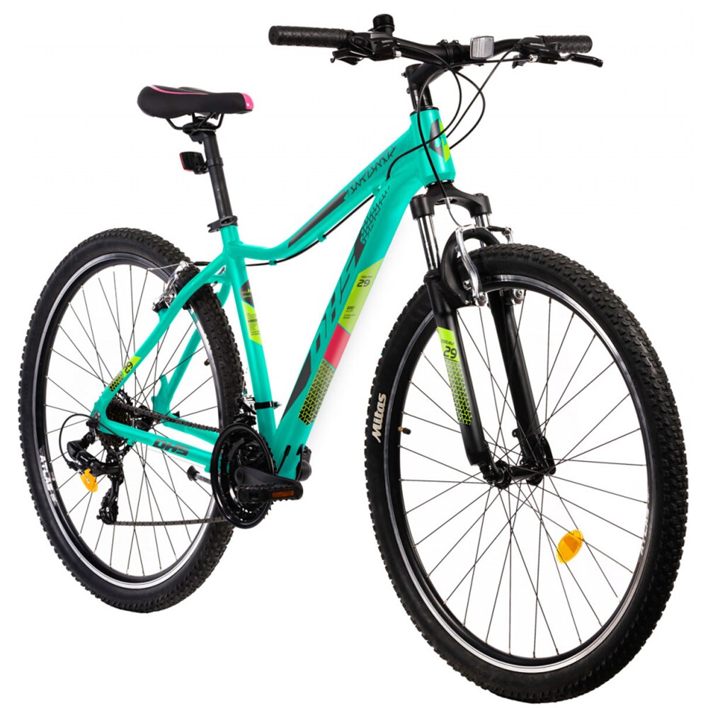 Bicicleta MTB DHS Terrana 2922 M, roata 29", 21 viteze, schimbator Shimano, frana V-brake, turcoaz