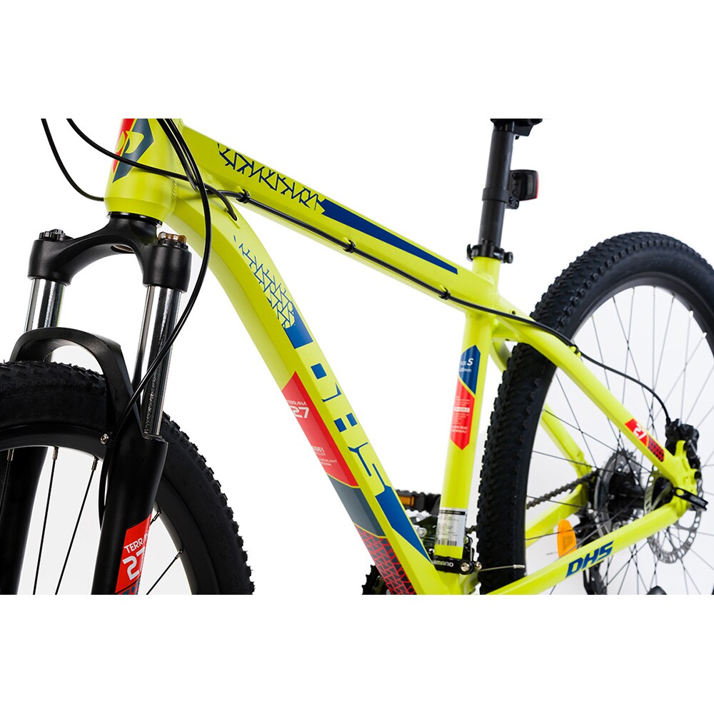 Bicicleta MTB DHS Terrana 2727 S, roata 27.5", 24 viteze, schimbator Shimano, frana disc mecanica, verde