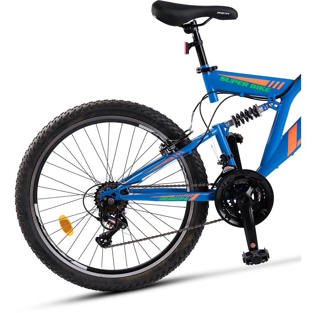 Bicicleta MTB RICH FS R2449A, roata 24", 18 viteze, schimbator Saiguan, frana V mecanica, albastru
