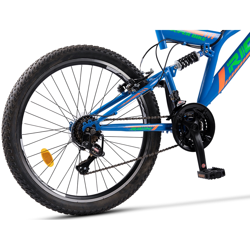 Bicicleta MTB RICH FS R2449A, roata 24", 18 viteze, schimbator Saiguan, frana V mecanica, albastru
