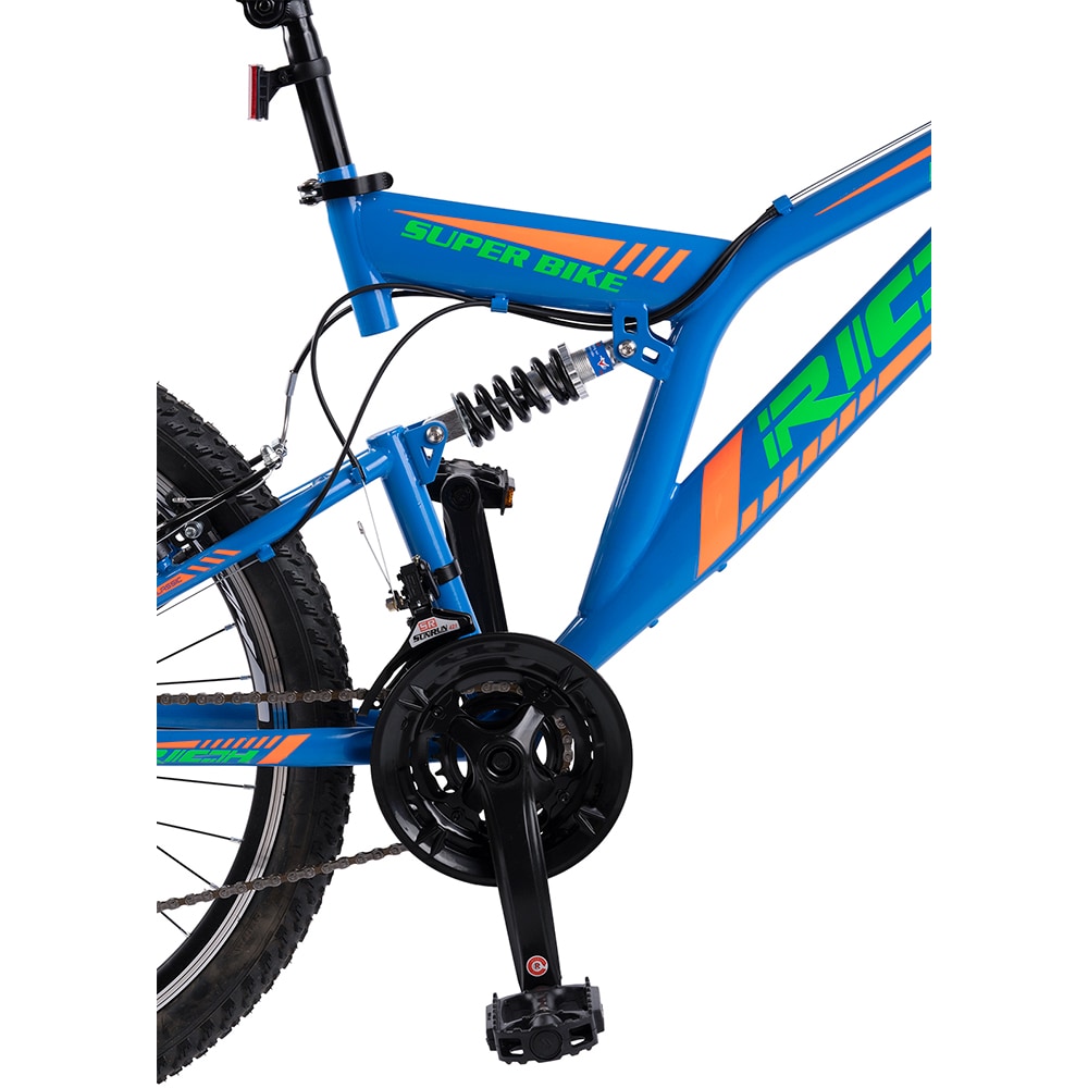 Bicicleta MTB RICH FS R2449A, roata 24", 18 viteze, schimbator Saiguan, frana V mecanica, albastru
