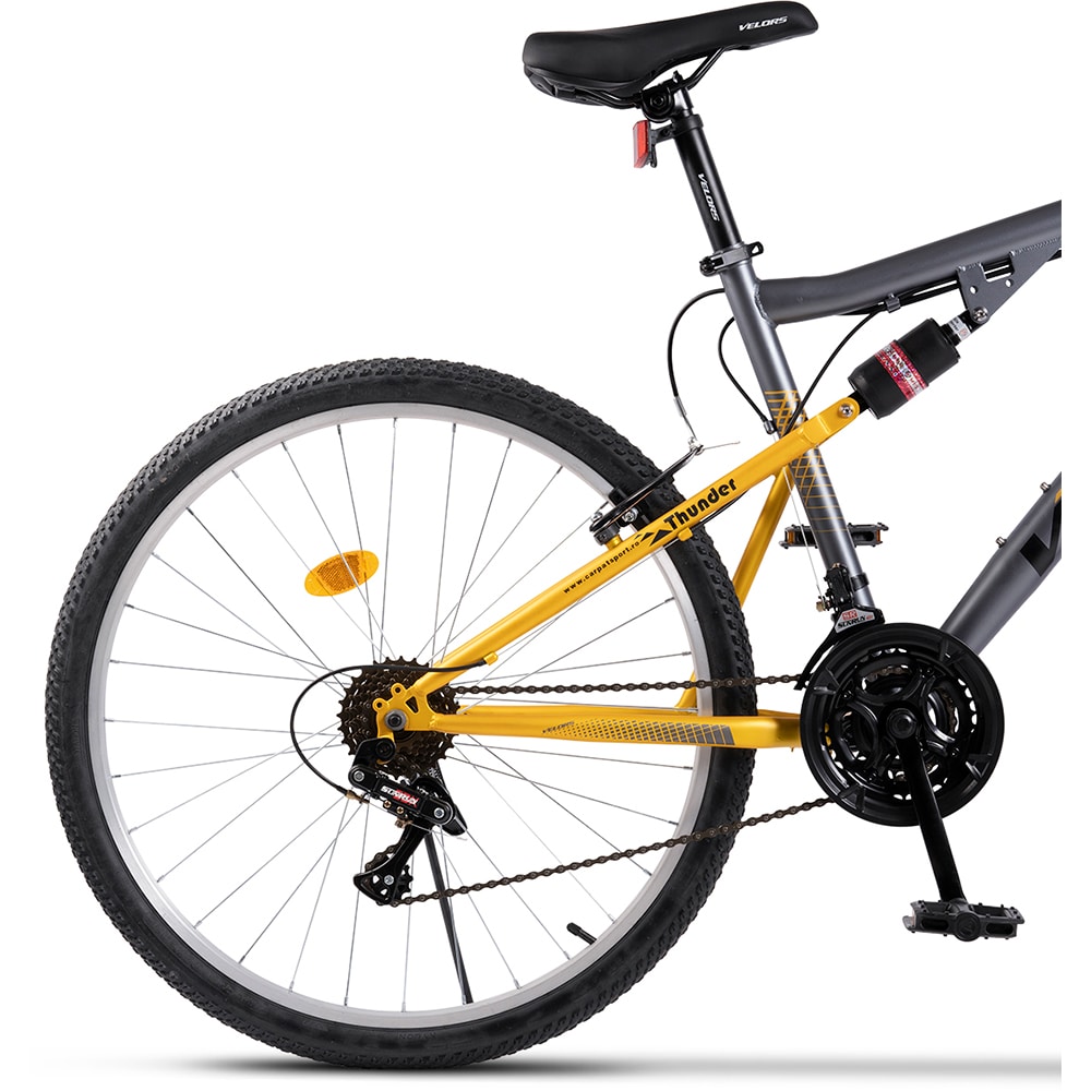 Bicicleta MTB VELORS Thunder V26205B, roata 26", 21 viteze, schimbator Saiguan, frana V mecanica, gri-galben