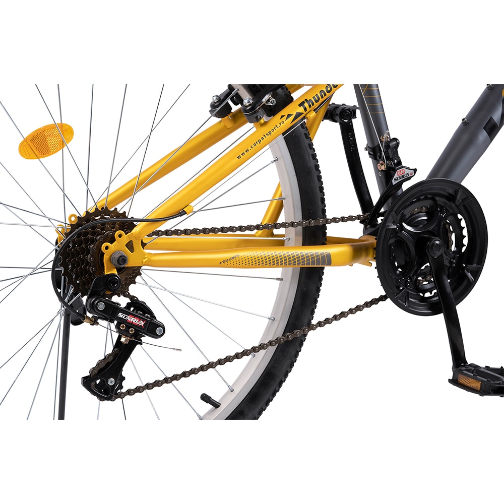 Bicicleta MTB VELORS Thunder V26205B, roata 26", 21 viteze, schimbator Saiguan, frana V mecanica, gri-galben