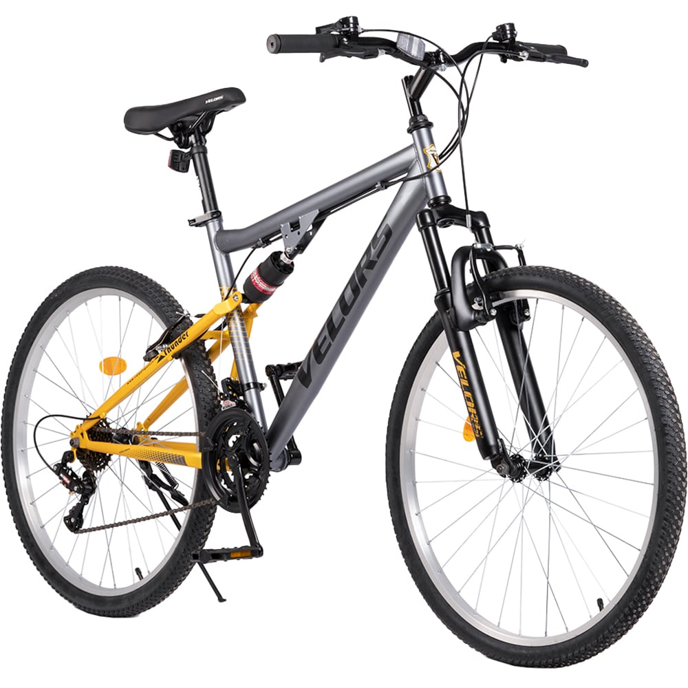 Bicicleta MTB VELORS Thunder V26205B, roata 26", 21 viteze, schimbator Saiguan, frana V mecanica, gri-galben
